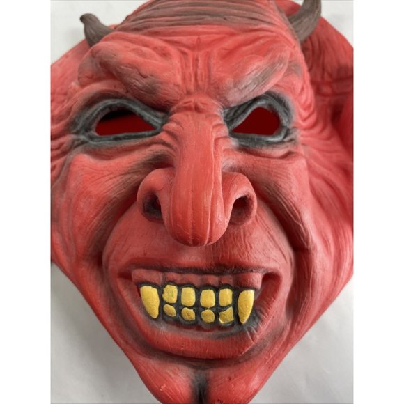 Red Scary Devil Horn Rubber Adult Cosplay Halloween Costume Party Mask - Picture 10 of 12